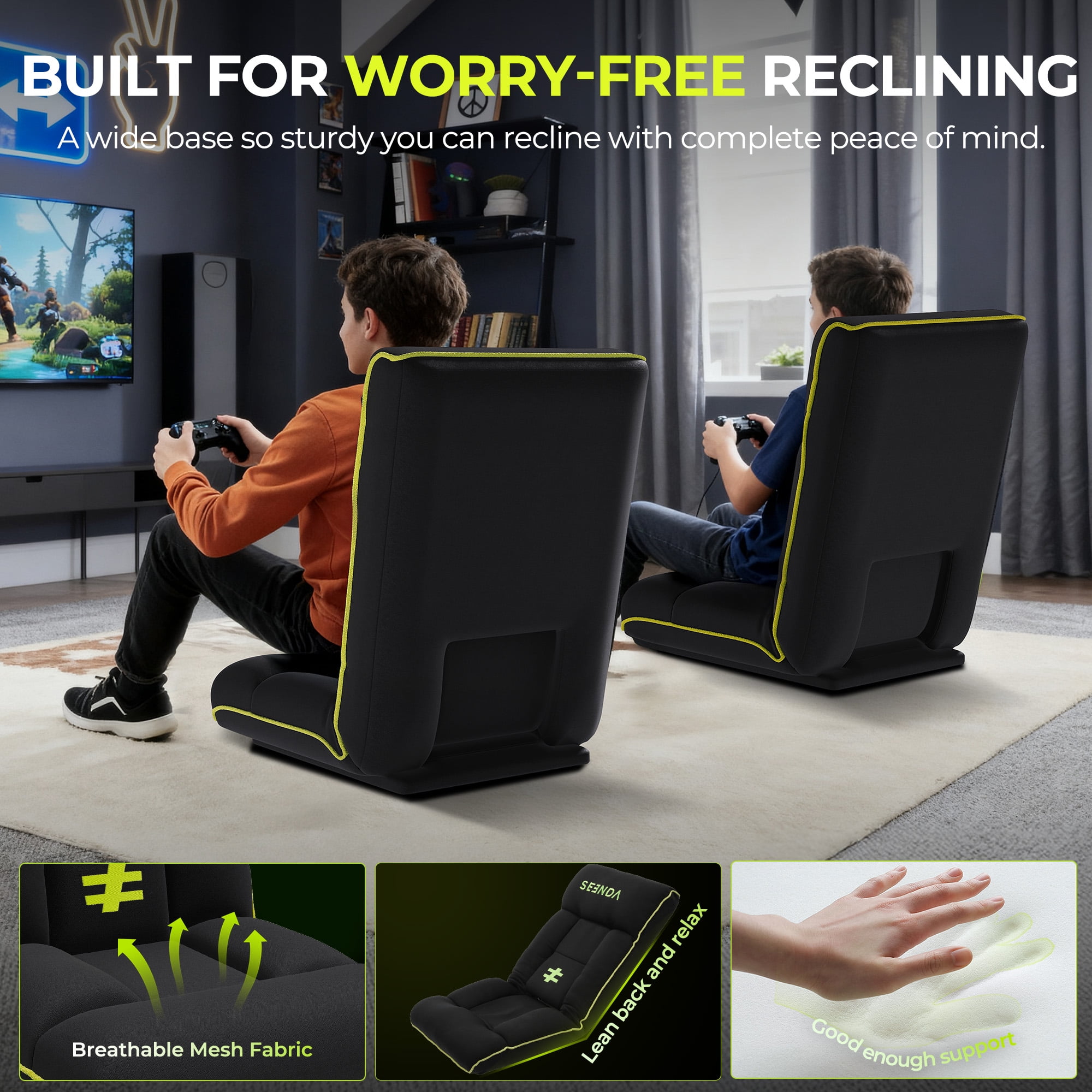 Seenda Video Gaming Floor Chair, Folding Video Reclining Sofa Adjustable Position, Padded Backrest & Cushion, Lazy Lounger Couch for E-Sports, Reading, Relaxing, Watching TV