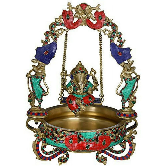 Exotic India Ganesha Swing Urli - Brass Statue