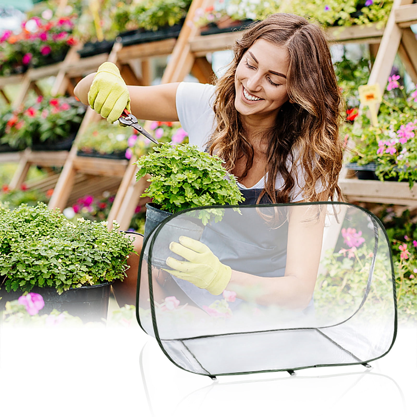 SPOORYYO Pop-Up Mini Greenhouse for Plant Overwintering with Foldable Design and Zippered Sliding Window for Easy Access and Ventilation