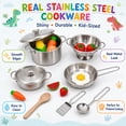thumbnail image 4 of JoyStone Kids Cooking Playset, Stainless Steel Pots and Pans Pretend Play Kitchen Toy Set with Apron, Chef Hat, Cuttable Food and Seasoning Bottles for Age 3+, 4 of 10