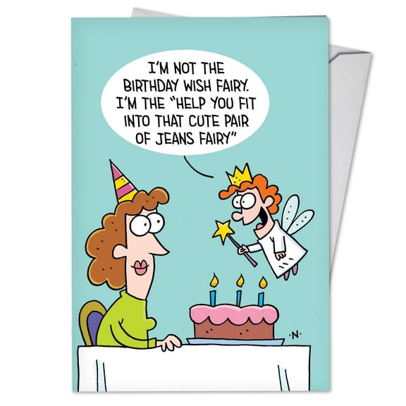 NobleWorks - C4067BDG Humorous Birthday Card 'Birthday Wish Fairy' with Envelope by NobleWorks