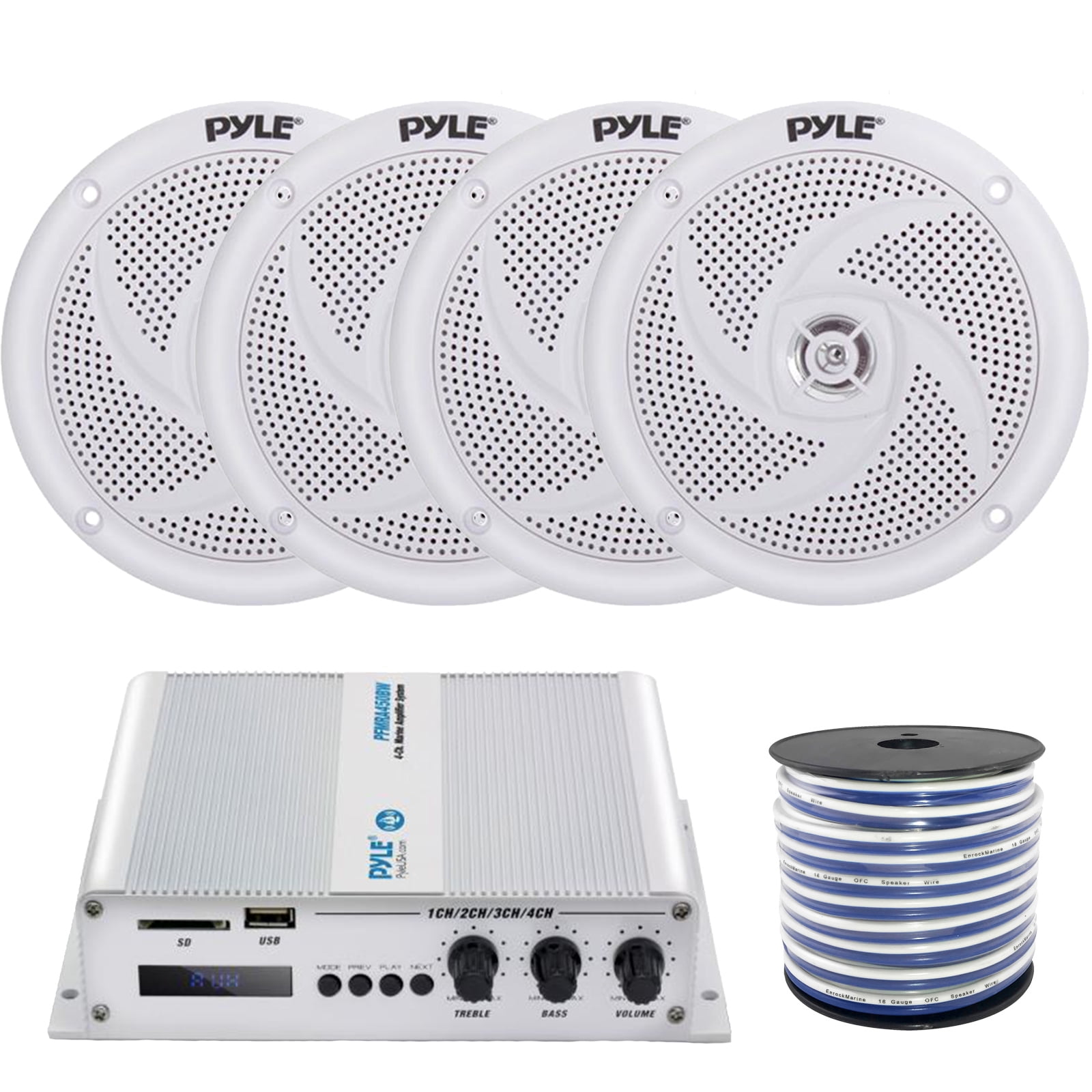 4 x Pyle Marine 4" 2Way Outdoor 100W White Stereo Speakers, Pyle 4