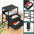 thumbnail image 5 of Nightstand with Charging Station, LED End Table Side Table with Fabric Drawers and Storage Shelf, Small Bedside Table for Bedroom Living Room, Black, 5 of 10