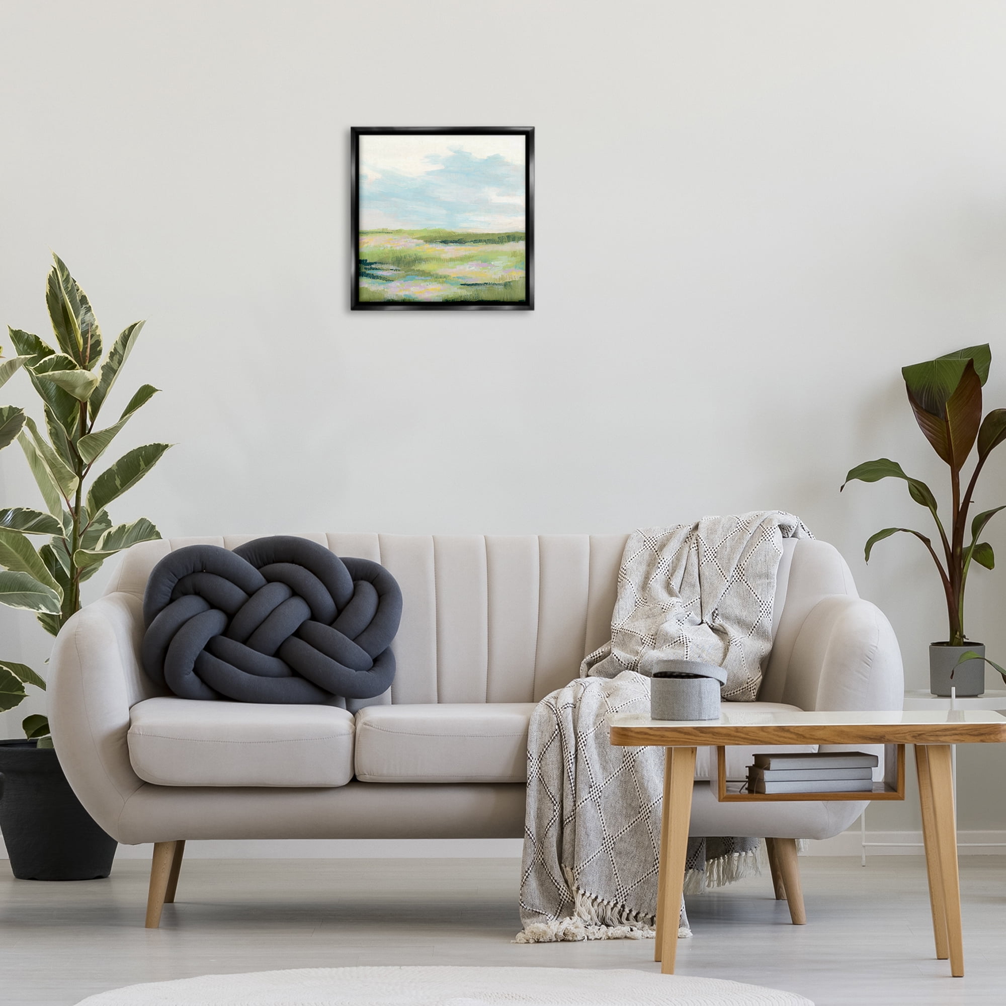 Stupell Industries Brushed Meadow & Sky Landscape & Nature Painting Black Floater Framed Canvas Art Print Wall Art, 18 x 18