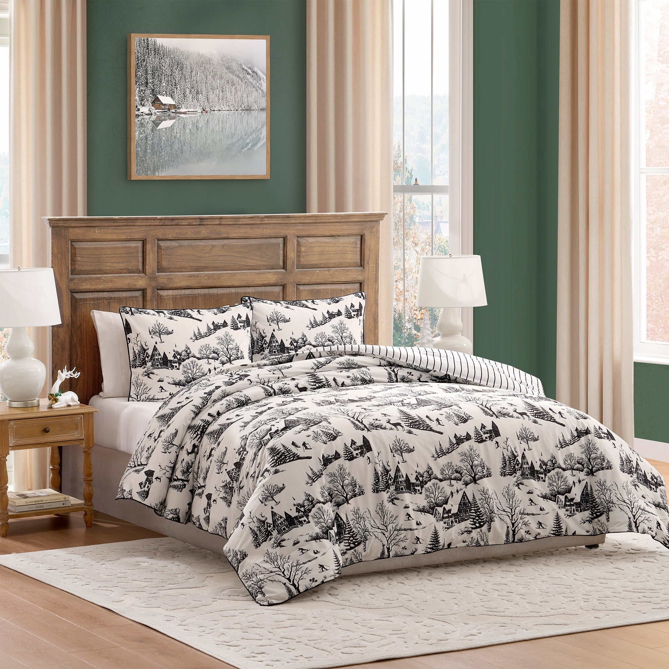 My Texas House Aurora 3-Piece Black Toile Velvet Adult Comforter Set, King