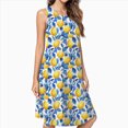 thumbnail image 2 of Yellow Lemons And Blue Leaves Dress Elegant Party Dresses Evening Dresses Women Dress Sleeveless Dress Ladies Dresses, 2 of 4