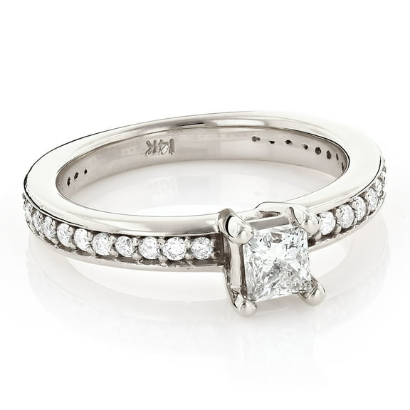 Ladies 14K Natural 0.7 Ctw Diamond Unique Engagement Ring (White Gold Size 5.5)