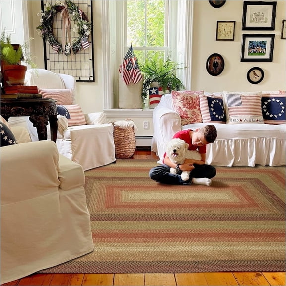 Homespice Gingerbread Jute Brown 6x9' Braided Rug for Living Room, Bedroom Rug and Dining Room. Pet Friendly. Decor Styles- Farmhouse Rug, Rustic, Vintage, Cottage, Primitive, Country, Boho Rug