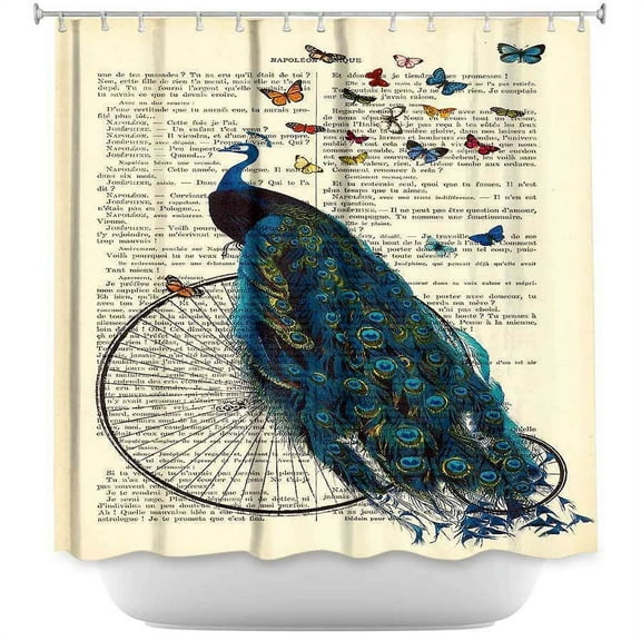 Shower Curtains - DiaNoche Designs by Madame Memento - Peacock Bicycle Butterflies