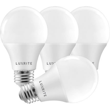 LUXRITE A19 LED Bulb 75W Equivalent, 1100 Lumens, 3500K Natural White, Dimmable Standard Light Bulbs 10W, Enclosed Fixture Rated, Energy Star, E26 Medium Base - Indoor and Outdoor (4 Pack)
