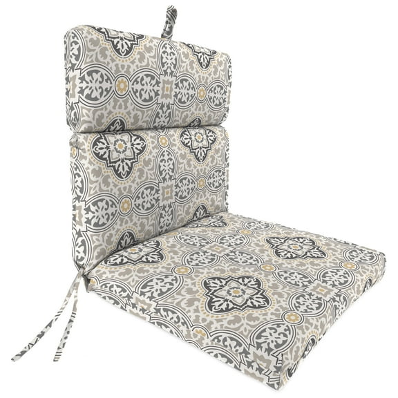 Jordan Manufacturing 44" x 22" Rave Grey Quatrefoil Rectangular Outdoor Chair Cushion with Ties and Hanger Loop