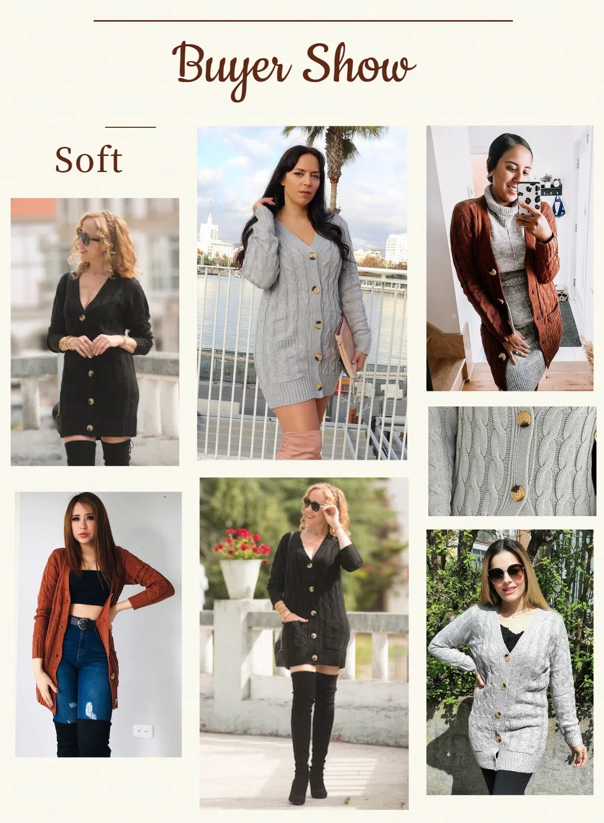 DOKOTOO Womens Cable Knit Cardigan with Pockets Button Down Gray Chunky Cardigans Open Front Loose Plus Size Sweater Outerwear for Work Spring Fall Winter Size Large US 12-14