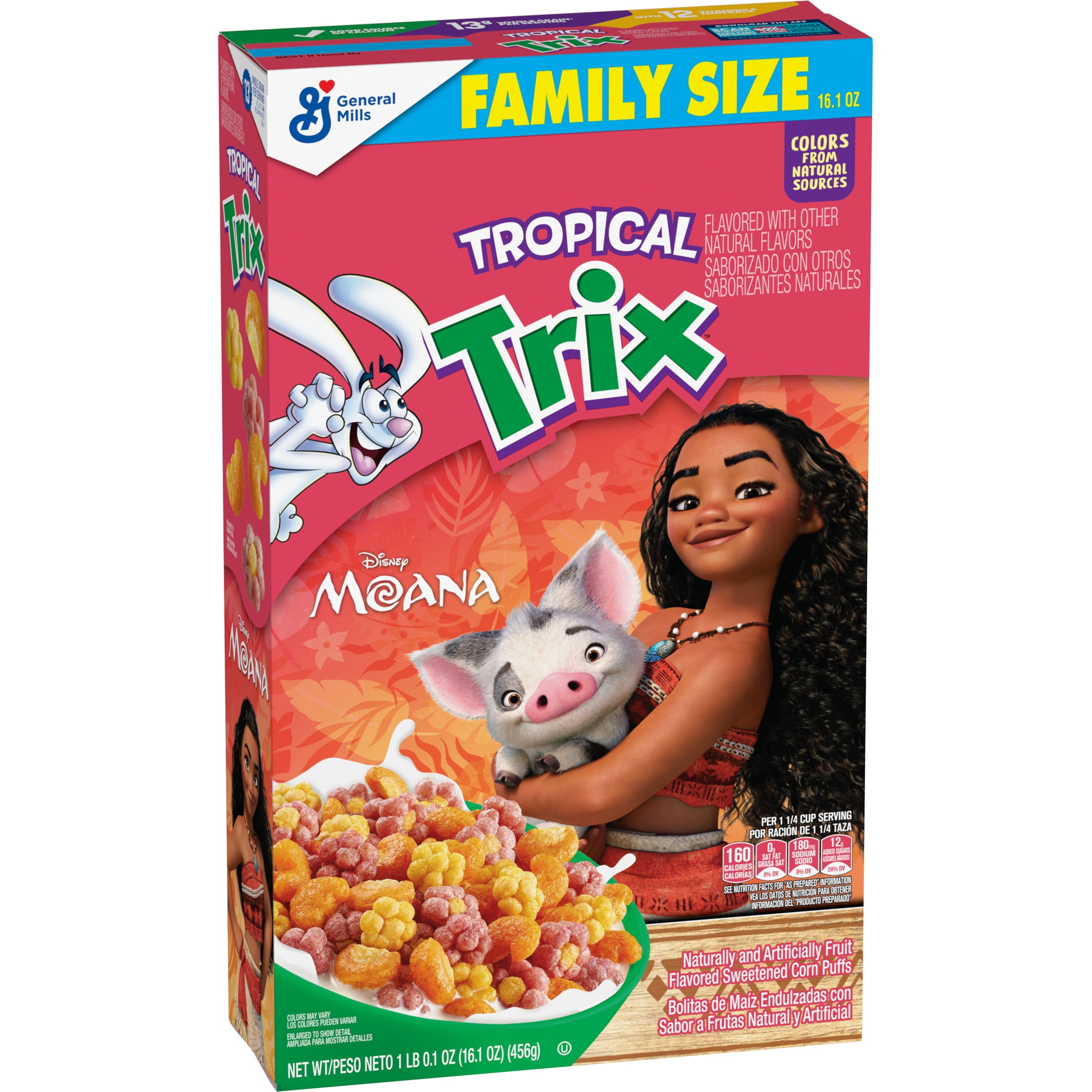 Tropical Trix Breakfast Cereal, Disney Moana, Made with Whole Grain, Family Size, 16.1 oz