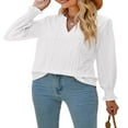 thumbnail image 3 of Women Fashion Shirts Solid Color Hollow-Out Long Sleeve Blouses, 3 of 7