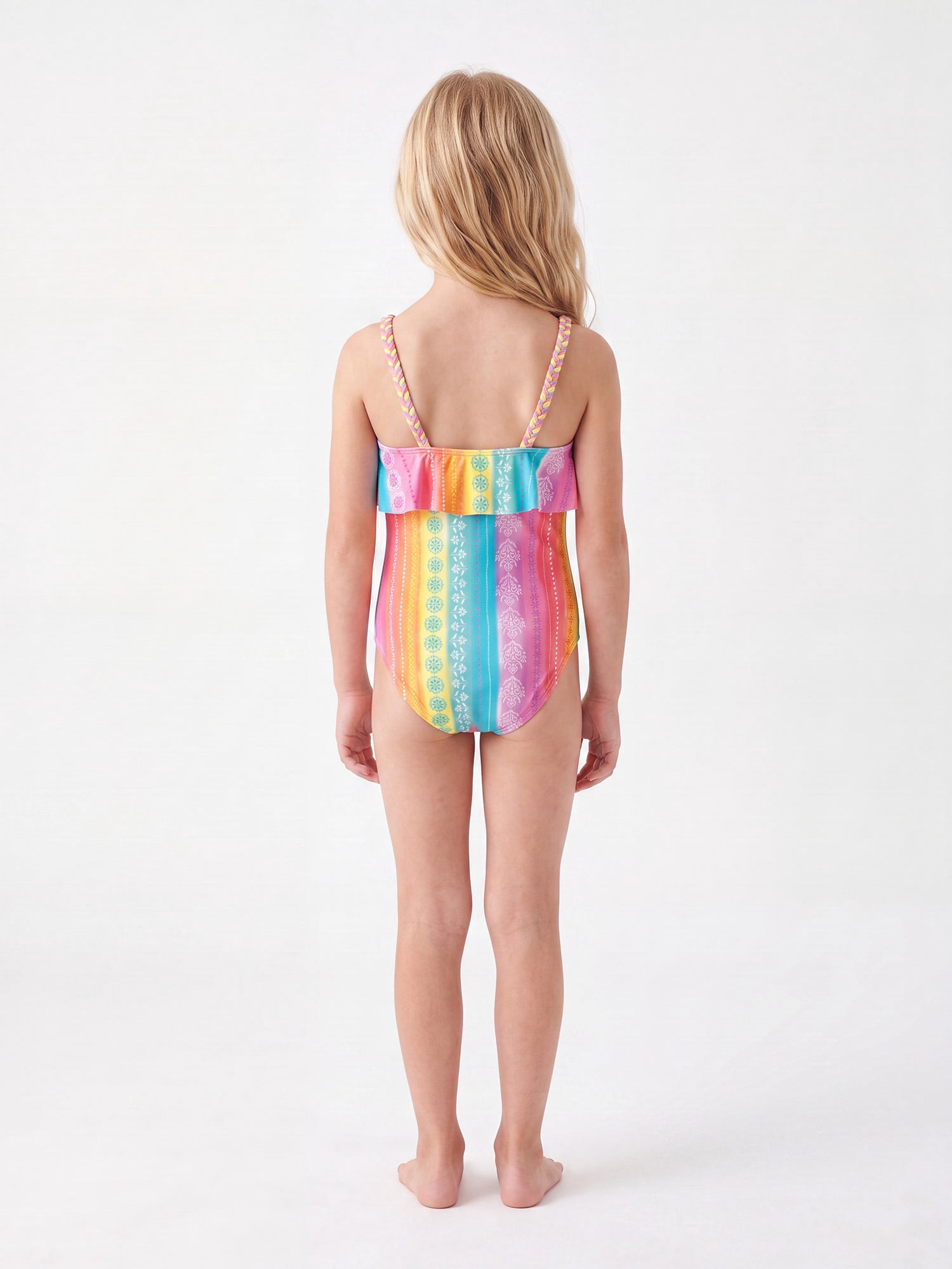 Ocean Gear Girls One Piece Ruffle Stripe Swim Suit, Sizes 4-18
