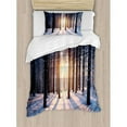 thumbnail image 3 of Winter King Size Duvet Cover Set, Mystical Appearance of Sunset in Woodlands with Freezing Idyllic Nature Scenery, Decorative 3 Piece Bedding Set with 2 Pillow Shams, Brown White, by Ambesonne, 3 of 3