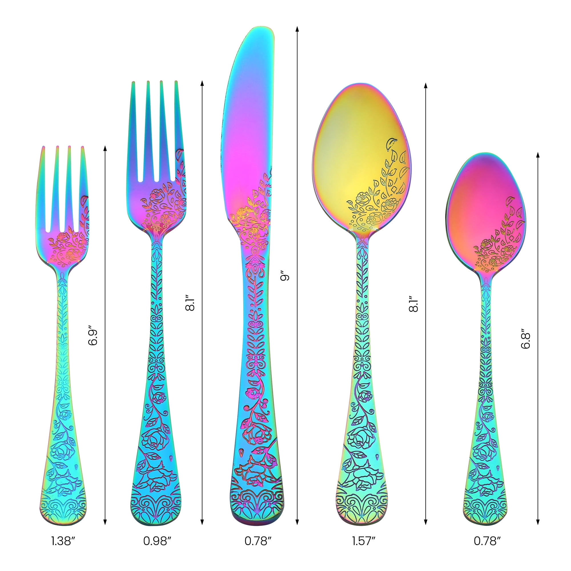 Unique Bargains 20 Pieces Stainless Steel Silverware Set for 4 Modern Cutlery Colorful
