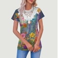 thumbnail image 5 of cocolona Womens Summer Tops Short Sleeve Lace V Neck T-shirt Fashion Casual Floral Print Tees Loose Tunic Blouses, 5 of 5