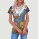 thumbnail image 1 of TaTaai Women‘s Everyday Floral Print Pullover， V Neck Short Sleeve Blouse with Sheer Mesh Accents， Relaxed Fit Casual Top for Spring Season Wear Gift, 1 of 5