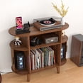 thumbnail image 5 of Small Record Player Stand, Mid-Century Record Player Table with Power Outlet, Vinyl Record Storage Shelf for Living Room (Walnut), 5 of 8