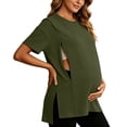 thumbnail image 2 of ShomPort Women's Nursing Tops for Breastfeeding Oversized Short Sleeves Side Splits Hidden Zipper Maternity Top, 2 of 7
