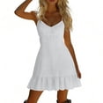 thumbnail image 4 of QUNYINEY Mini Women's Sundresses White Cotton Linen Sleeveless Summer Sleep Dress Loose Fit Ruffle Hem A Line V Neck Dresses, 4 of 7