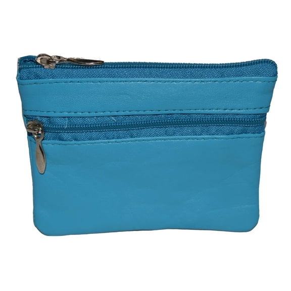 Leatherboss Genuine Leather Unisex Coin Purse and Key Pouch with Zipper, Sky Blue