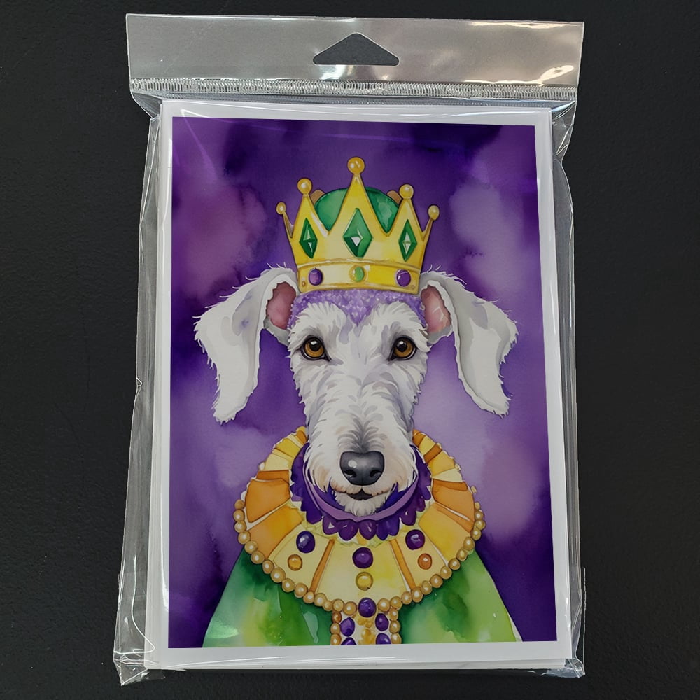 Bedlington Terrier King of Mardi Gras Greeting Cards Pack of 8 7 in x 5 in
