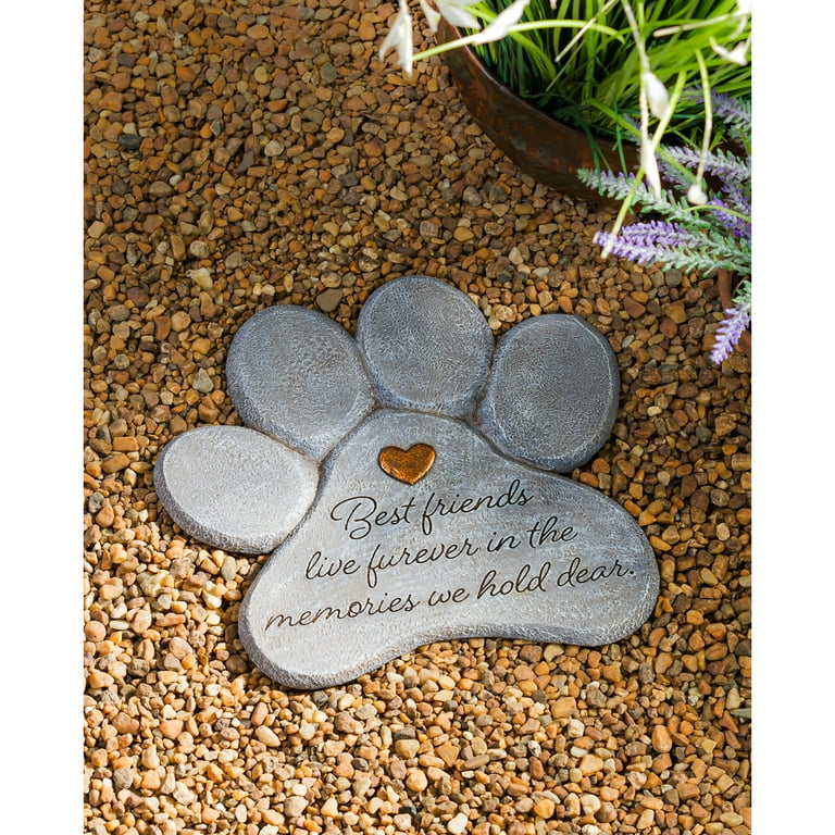 Evergreen 11 Paw Shaped Pet Memorial Garden Stone, Best Friends Live  Forever