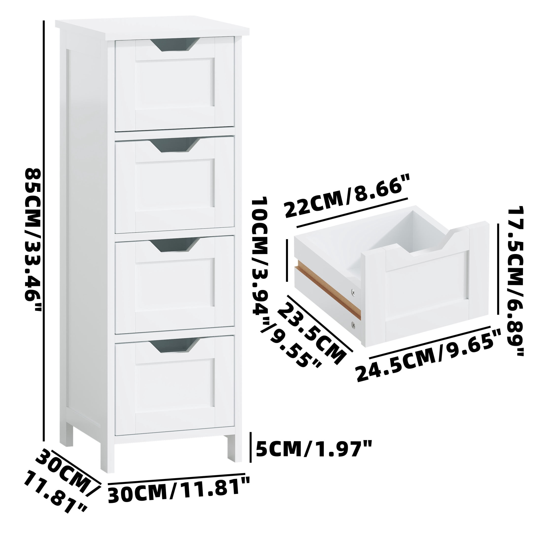 Noble House Nesta Narrow 4-Drawer Bathroom Floor Cabinet, Slim Vertical Storage Organizer, Space-Saving Design, White