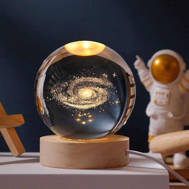 Bola de cristal tallada luminosa luz de noche adornos de escritorio creativos base de madera regalo de cumpleaños para estudiantes
