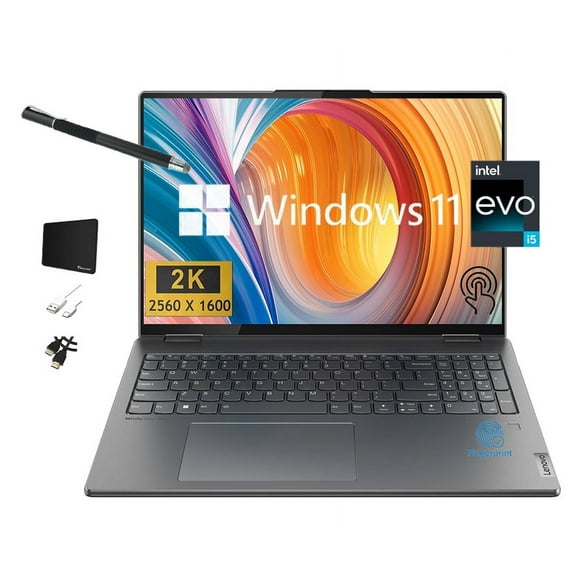 Lenovo Newest Yoga 7i 2-in-1 Laptop, 16 inch 2.5K IPS Touchscreen Display, 12th Intel Evo Platform i5-1240P, 8GB LPDDR5, 512GB SSD, Backlit Keyboard, Wi-Fi 6, Windows 11 Home, Gray with Accessories