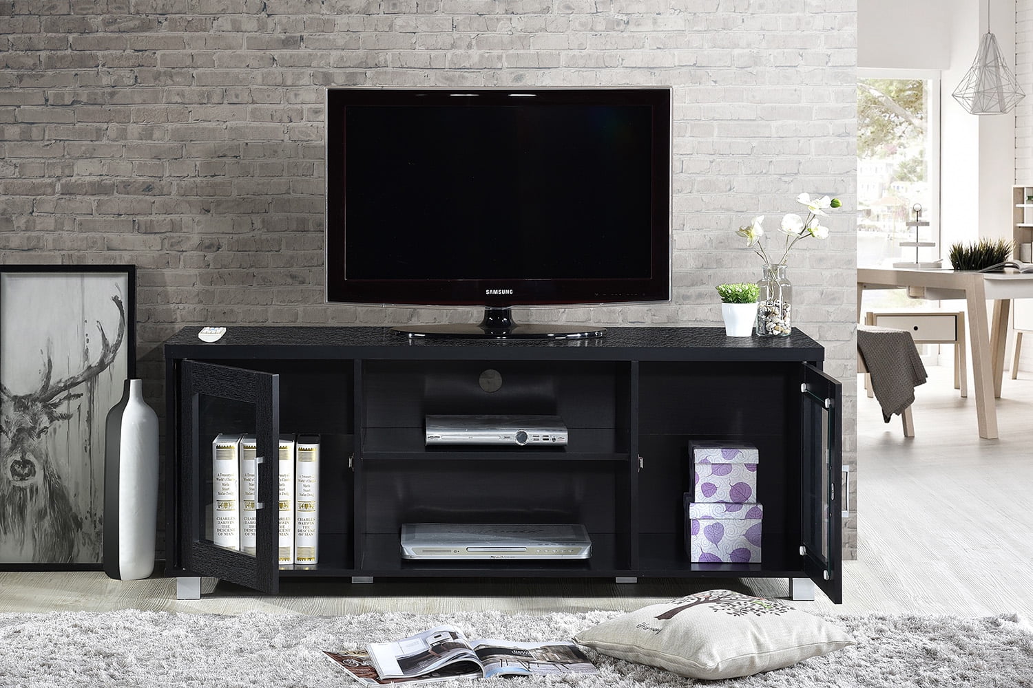Hodedah 57" Wide Entertainment Center in Black