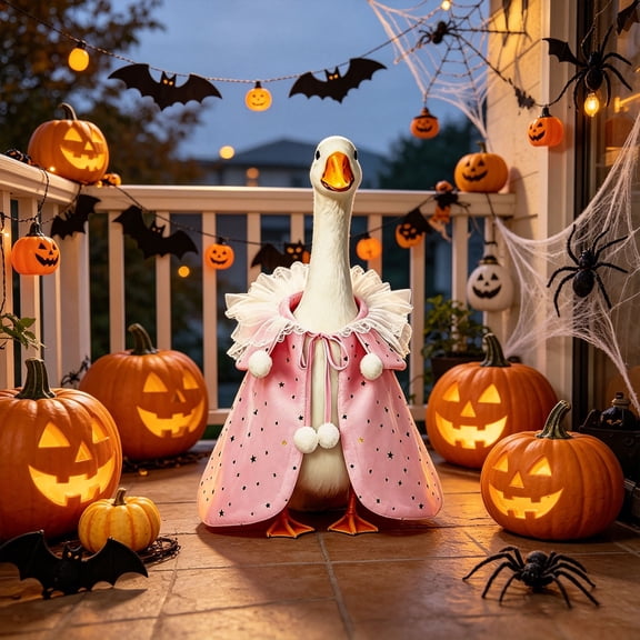 Lzobxe Halloween Porch Goose Clothes, Fall Pumpkin Garden Goose Costume for 23" High Cement or Plastic Geese, Thanksgiving Patio Yard Lawn Decoration
