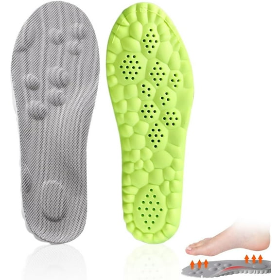 Massage Insoles for Men Women, 2025 Upgraded 4D Anti-Slip Memory Foam Insoles with Arch Support, Comfort Breathable Shoe Inserts (Orange, 41-42)