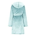 thumbnail image 5 of Women's Plush Fleece Hooded Knee Length Robe Set, Soft Bathrobe with Pockets and Sleep Mask, Cozy Loungewear, Warm Spa Robe with Adjustable Belt, Matching Eye Mask Included Light Blue M, 5 of 7