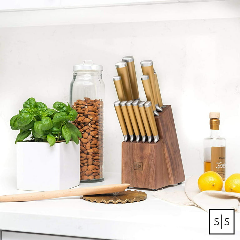 Styled Settings Black and Gold Knife Set with Knife Block and