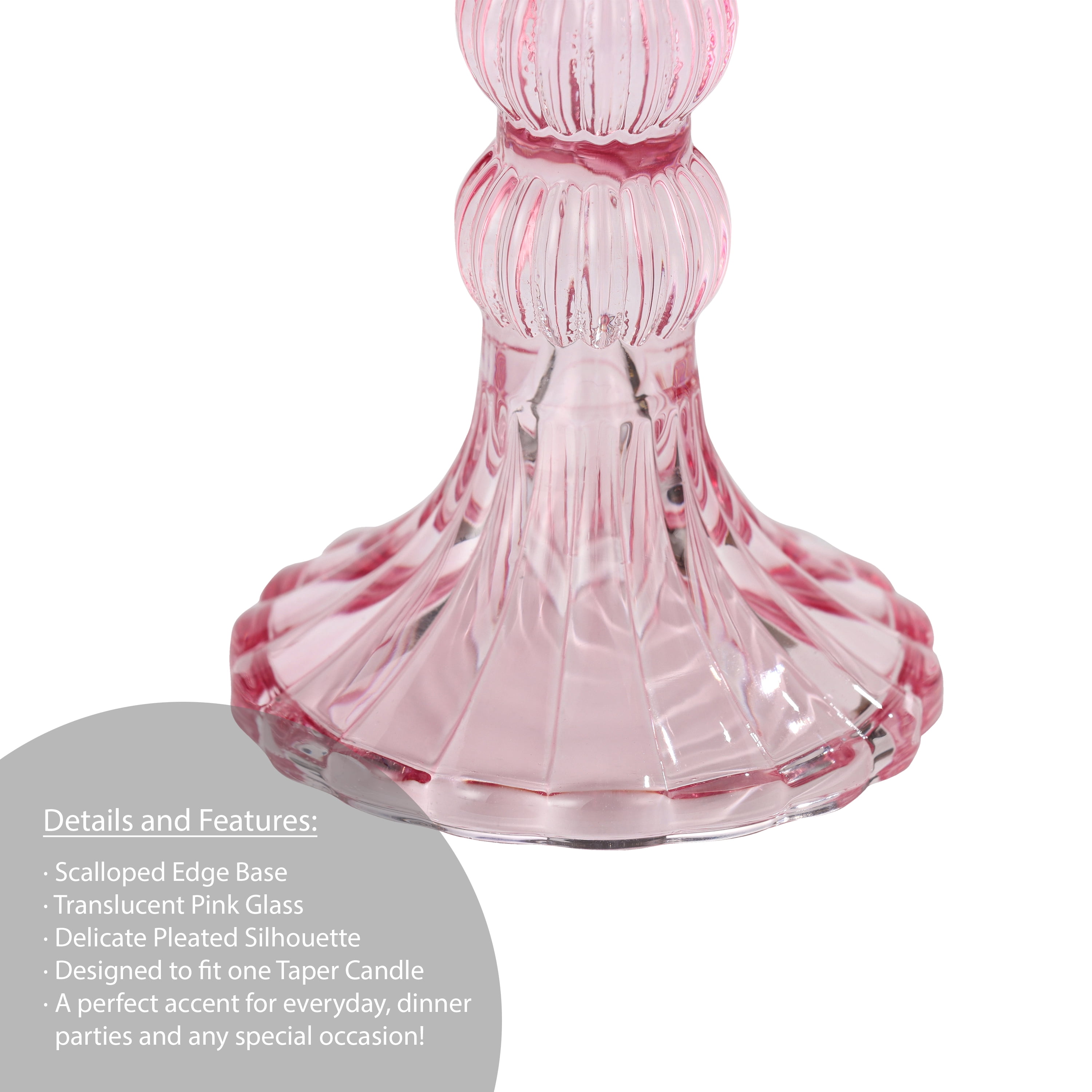 Mainstays Pink Pleated Glass Taper Candle Holder, Large