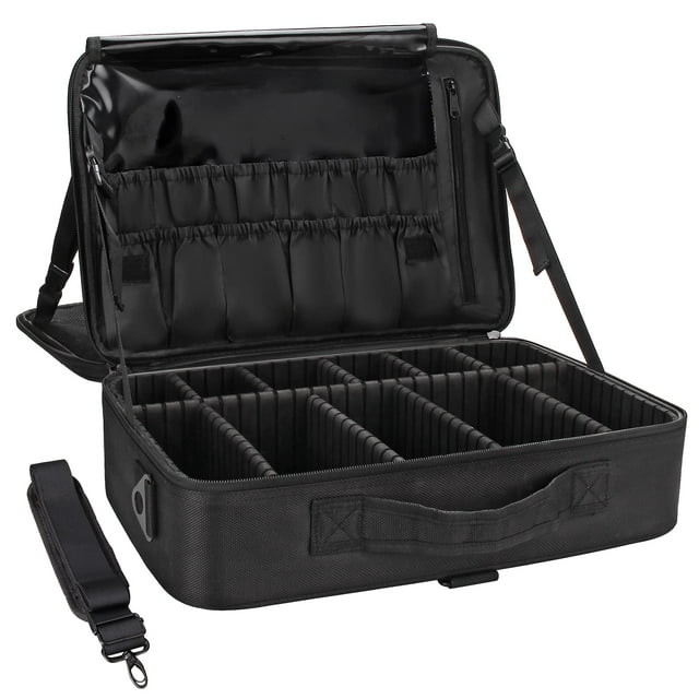 MONSTINA 16.5'' Large Capacity Makeup Case 3 Layers Cosmetic Organizer Brush Bag Makeup Train Case Makeup Artist Box for Hair Curler Hair Straightener Brush Set and Cosmetics