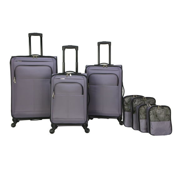 Protégé 7-Piece Softside Luggage Set, Includes Carry On, Medium Checked and Large Checked Spinners and Matching Packing Cubes, Gray