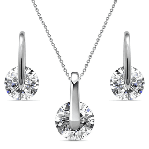 Cate & Chloe Mckayla 18k White Gold Plated Silver Jewelry Set with Swarovski Crystals Gift for Women