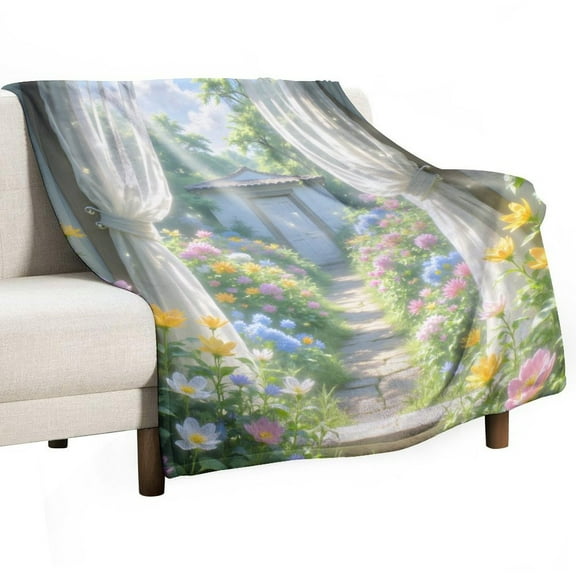 Garden Print Flannel Blanket Novelty Pattern Nap Blanket Sofa Room Office Soft Throw Blanket Outdoor Camping Warm Blanket
