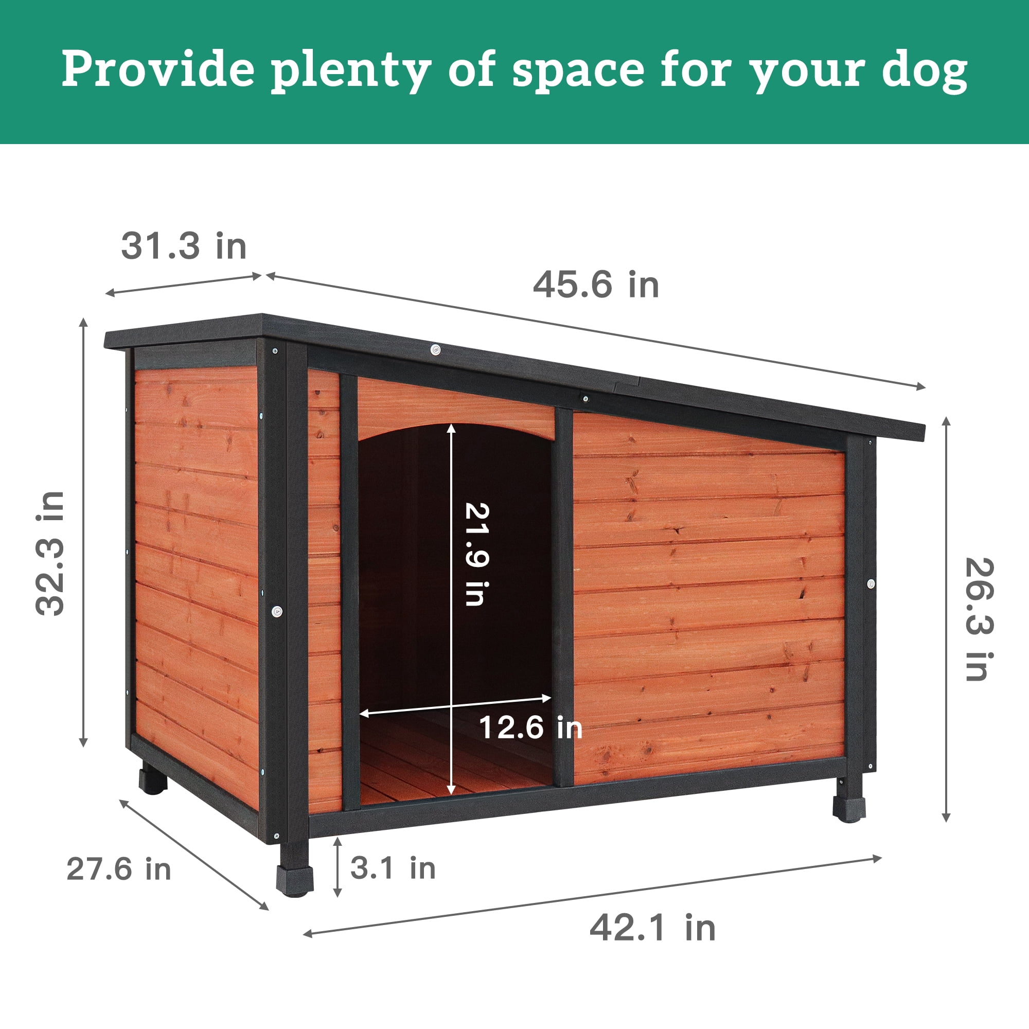 Pefilos 46" Wood Dog House for Large Dogs with PVC Roof and Removable Floor Outdoor Weatherproof Pet Cat House, Gold Pefilos 46" Wood Dog House for Large Dogs with PVC Roof and Removable Floor Outdoor Weatherproof Pet Cat House, Gold