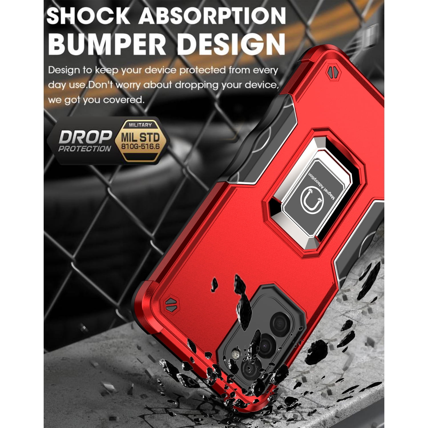 TJS for Samsung Galaxy A03s Phone Case, with Tempered Glass Screen Protector, [Military Grade] Heavy Duty Protective Cover, Magnetic Support Ring Kickstand Case for Samsung A03s (Black)