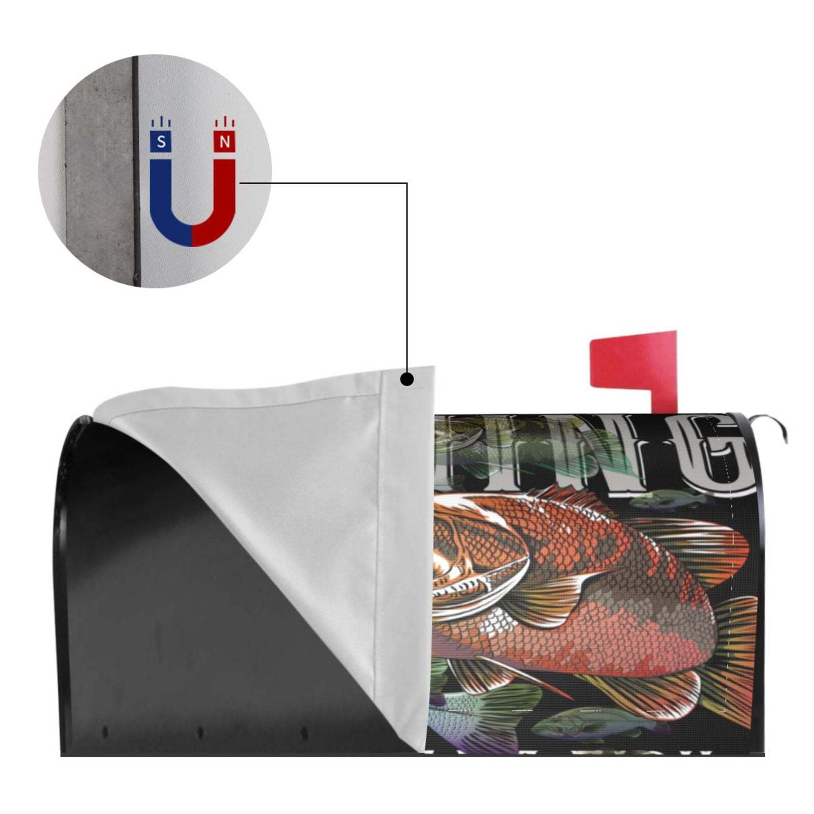 Xecao bass water fishing for Mailbox Cover with Magnetic Strips, Waterproof and Sunscreen, Adds a Decorative Touch to Your Garden Yard-21x18 in