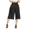 thumbnail image 4 of LEKODE Capri Pants for Women Wide Leg Pants Elastic Waist Gaucho Culottes Summer Flowy Palazzo Pant with Pockets Black L, 4 of 7