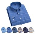 thumbnail image 3 of Camisa de cuello vuelto para hombre Camisa a cuadros de manga larga con botones de moda informal con bolsillo para el trabajo, 3 of 5