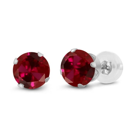 1.20 Ct Round 5mm Red Created Ruby 14K White Gold Stud Earrings