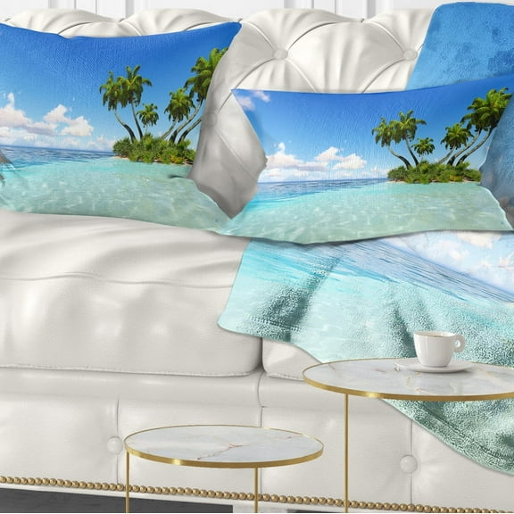 Designart Corals Island under Blue Sky - Seascape Throw Pillow - 12x20