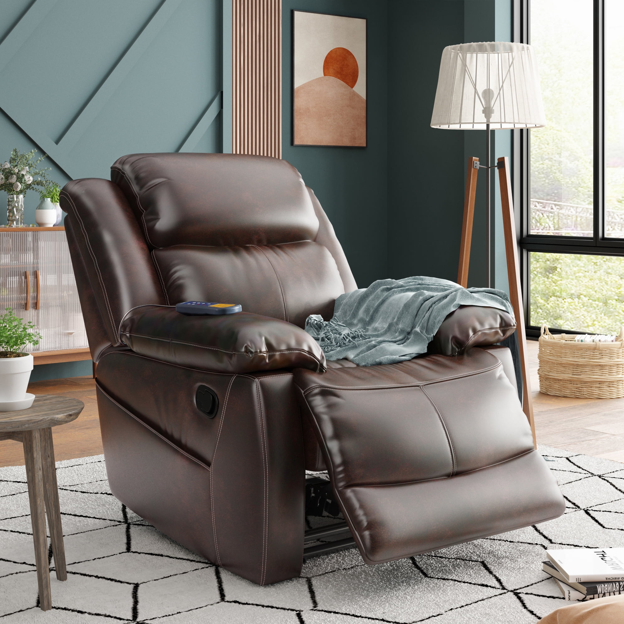 Heated Massage Leather Recliner Chair, Ergonomic Leather Recliners